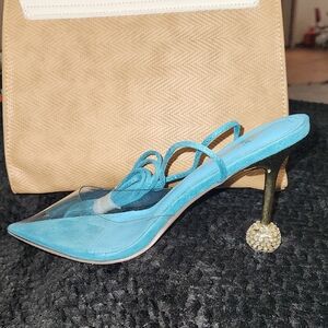 Elegant Blue Women's Heels with Gold Accents